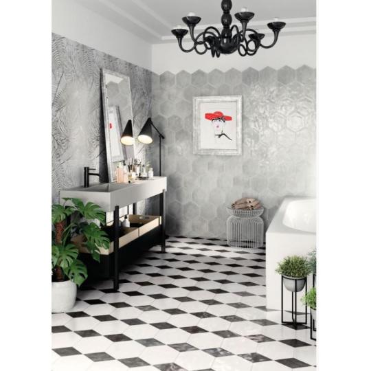hexagon csempe  vilagos szurke hatszog alaku burkolat modern furdoszoba konyha felujitas retro hangulat.JPG